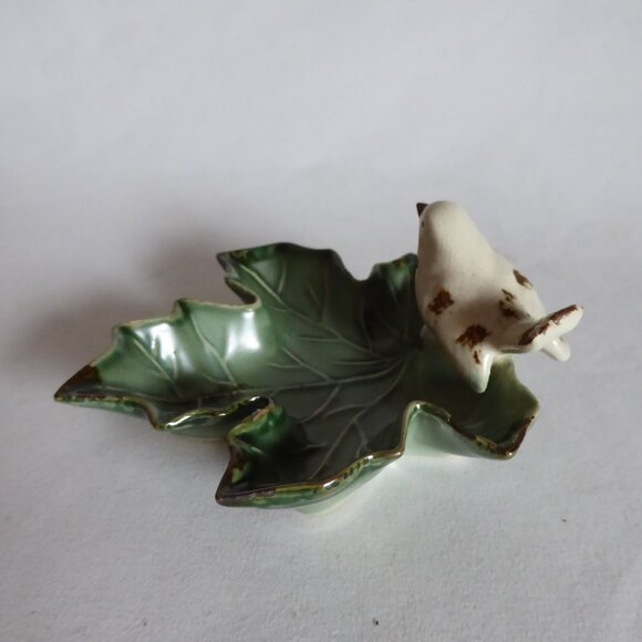 NEW CREATIVE CO-OP RUSTIC BIRD ON MAPLE LEAF CERAMIC TRINKET CANDY DISH - Picture 5 of 9